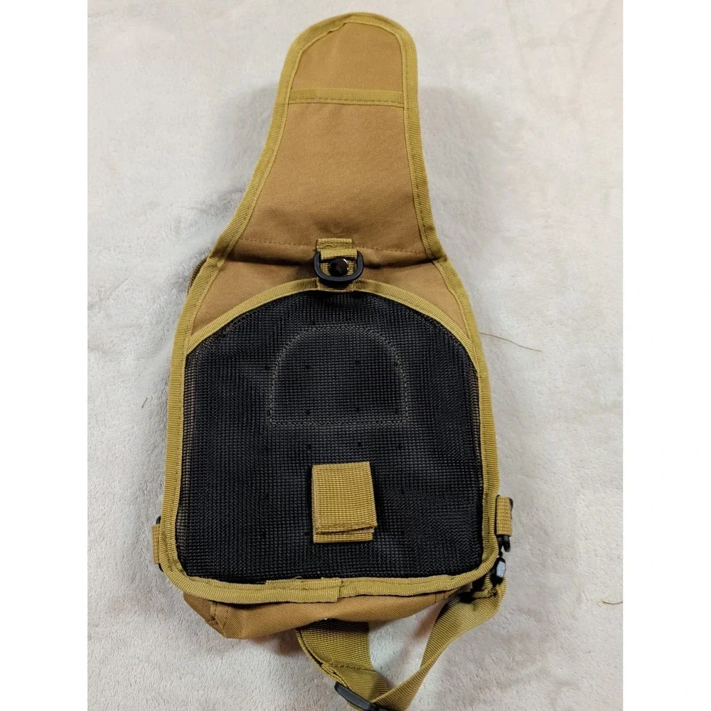Khaki Tactical Sling Bag Canvas‎ MOLLE Shoulder Pack Crossbody Messenger Tan